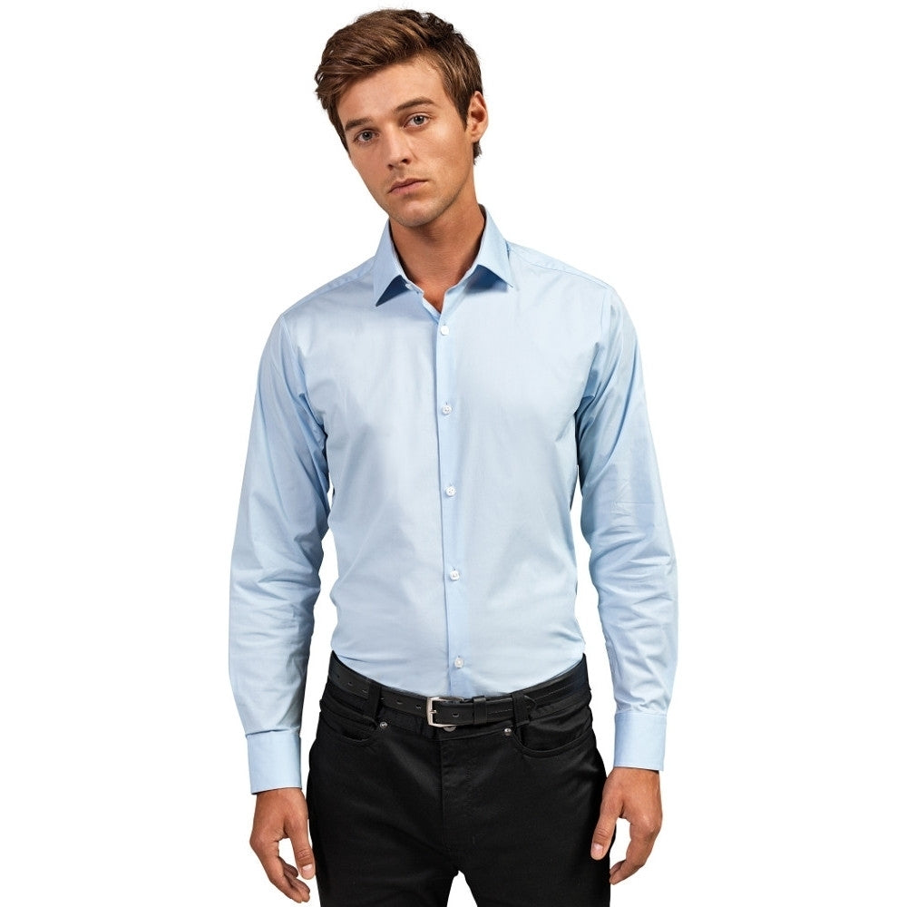 Premier Mens Stretch Fit Cotton Poplin Long Sleeve Shirt