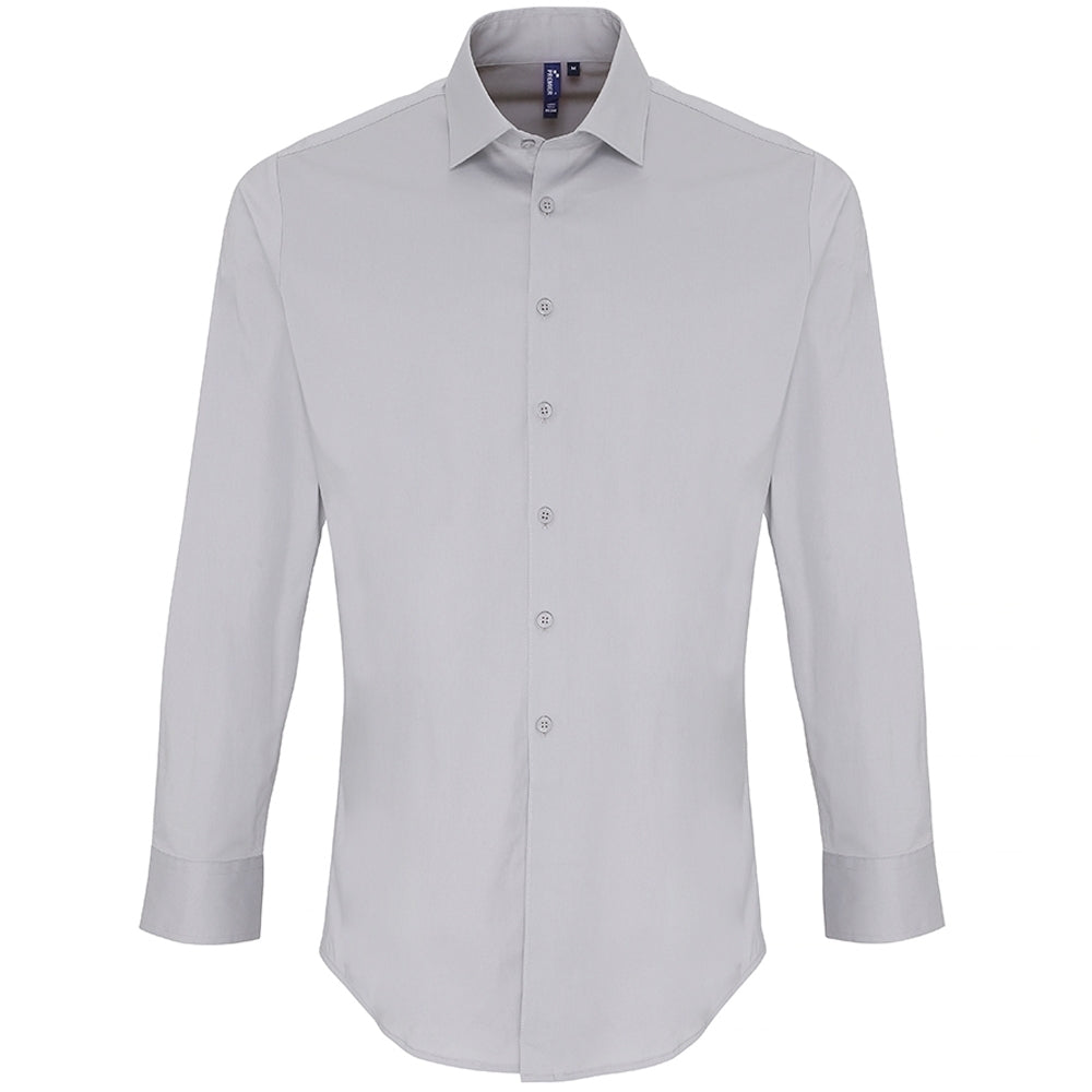 Premier Mens Stretch Fit Cotton Poplin Long Sleeve Shirt