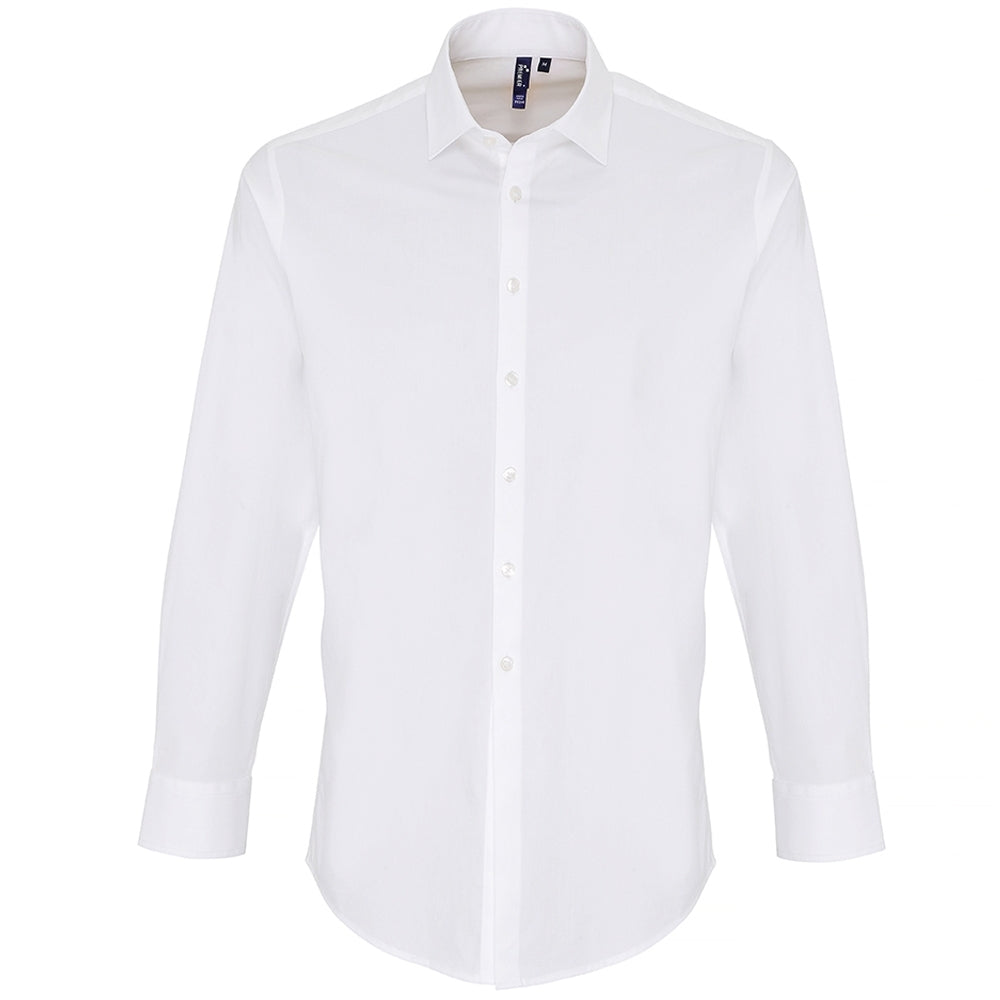 Premier Mens Stretch Fit Cotton Poplin Long Sleeve Shirt