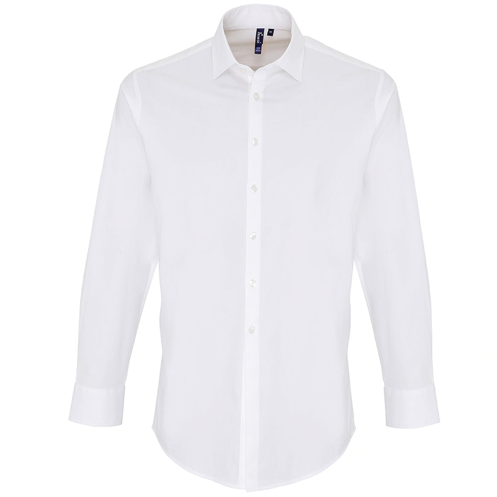 Premier Mens Stretch Fit Cotton Poplin Long Sleeve Shirt