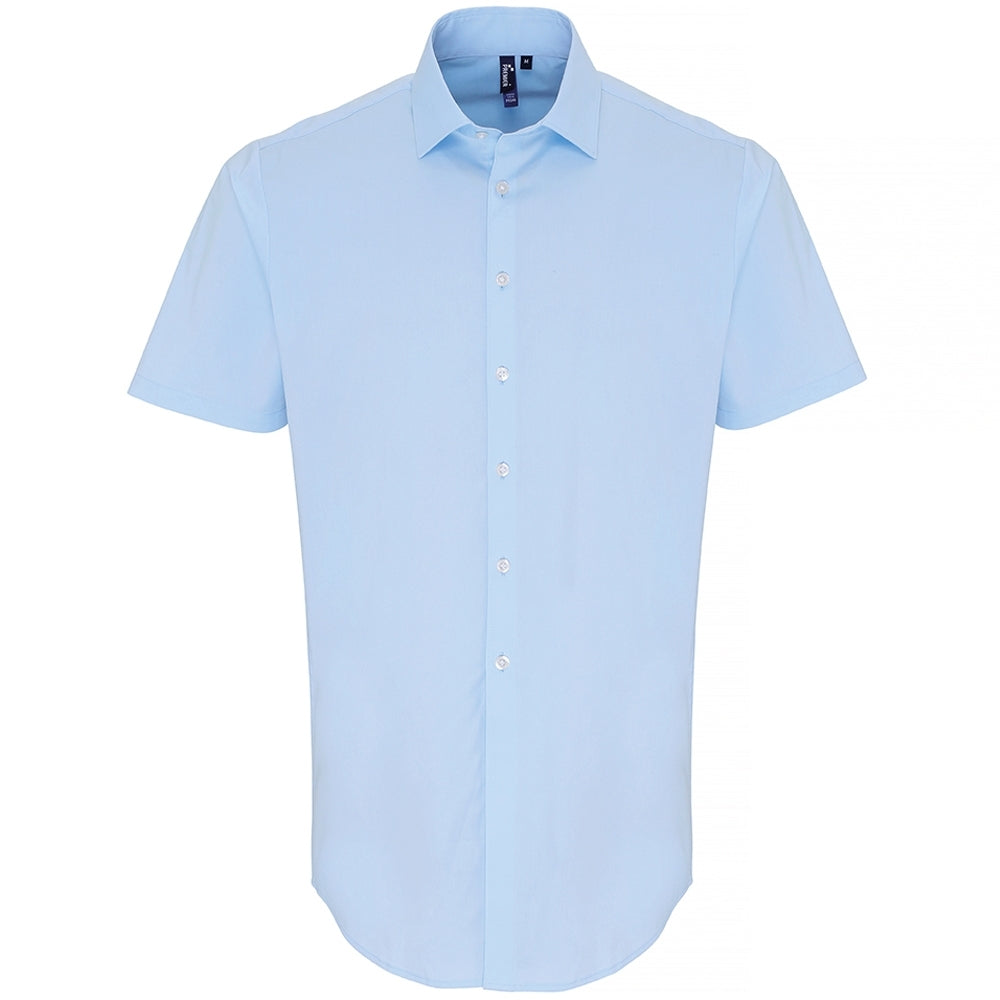 Premier Mens Stretch Fit Cotton Poplin Short Sleeve Shirt