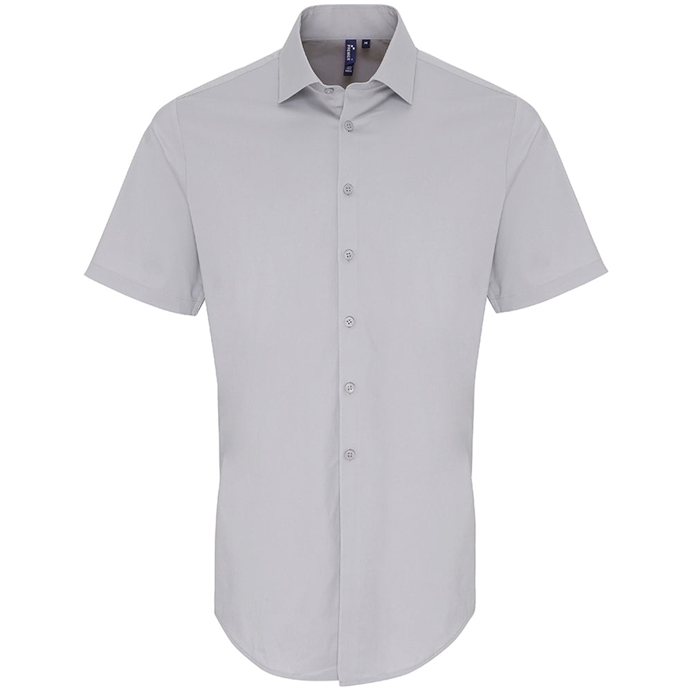 Premier Mens Stretch Fit Cotton Poplin Short Sleeve Shirt