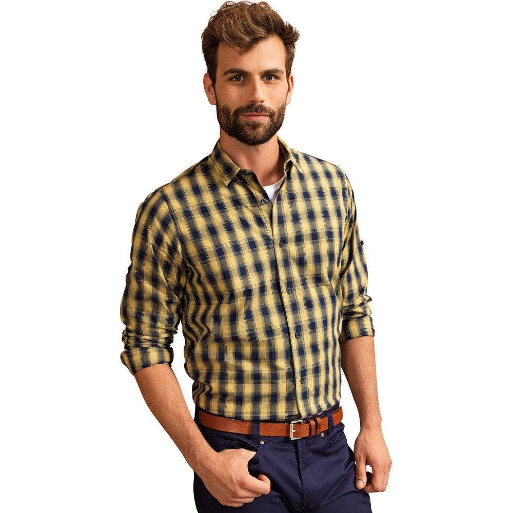 Premier Mens Mulligan Check Cotton Long Sleeve Casual Shirt