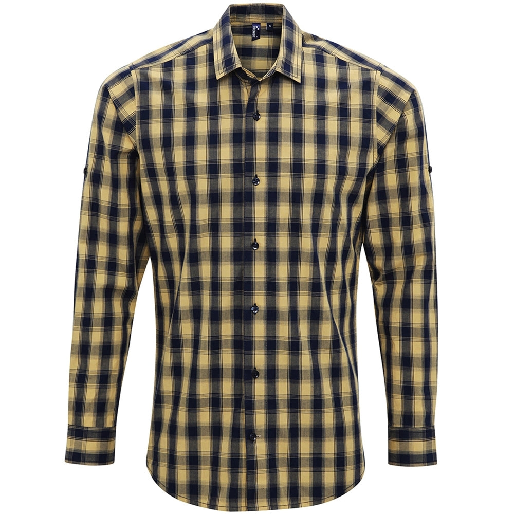 Premier Mens Mulligan Check Cotton Long Sleeve Casual Shirt