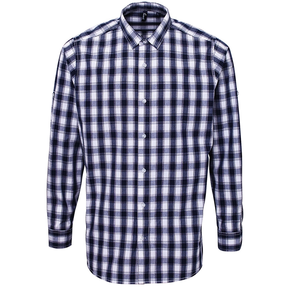 Premier Mens Mulligan Check Cotton Long Sleeve Casual Shirt