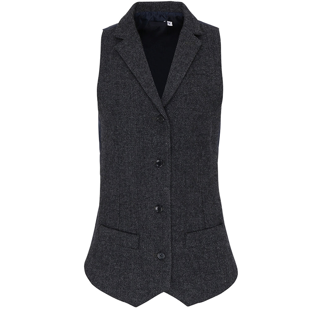 Premier Womens Herringbone Wool Blend 4 Button Waistcoat