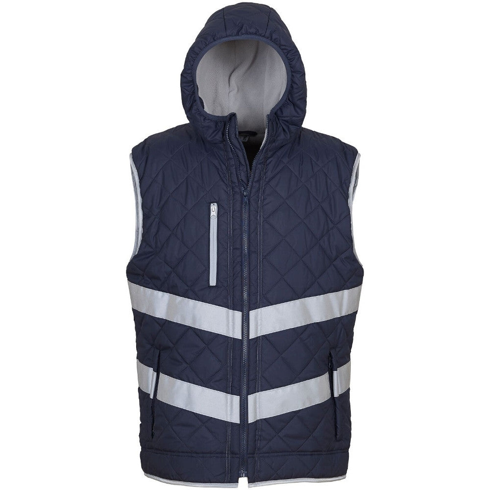 Yoko Mens Hi Vis Kensington Quilted Hooded Showerproof Safety Gilet