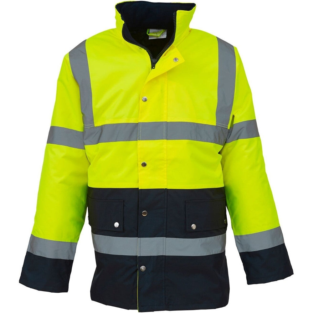 Yoko Mens Hi Vis Two Tone Waterproof Hooded Motorway Safety Jacket