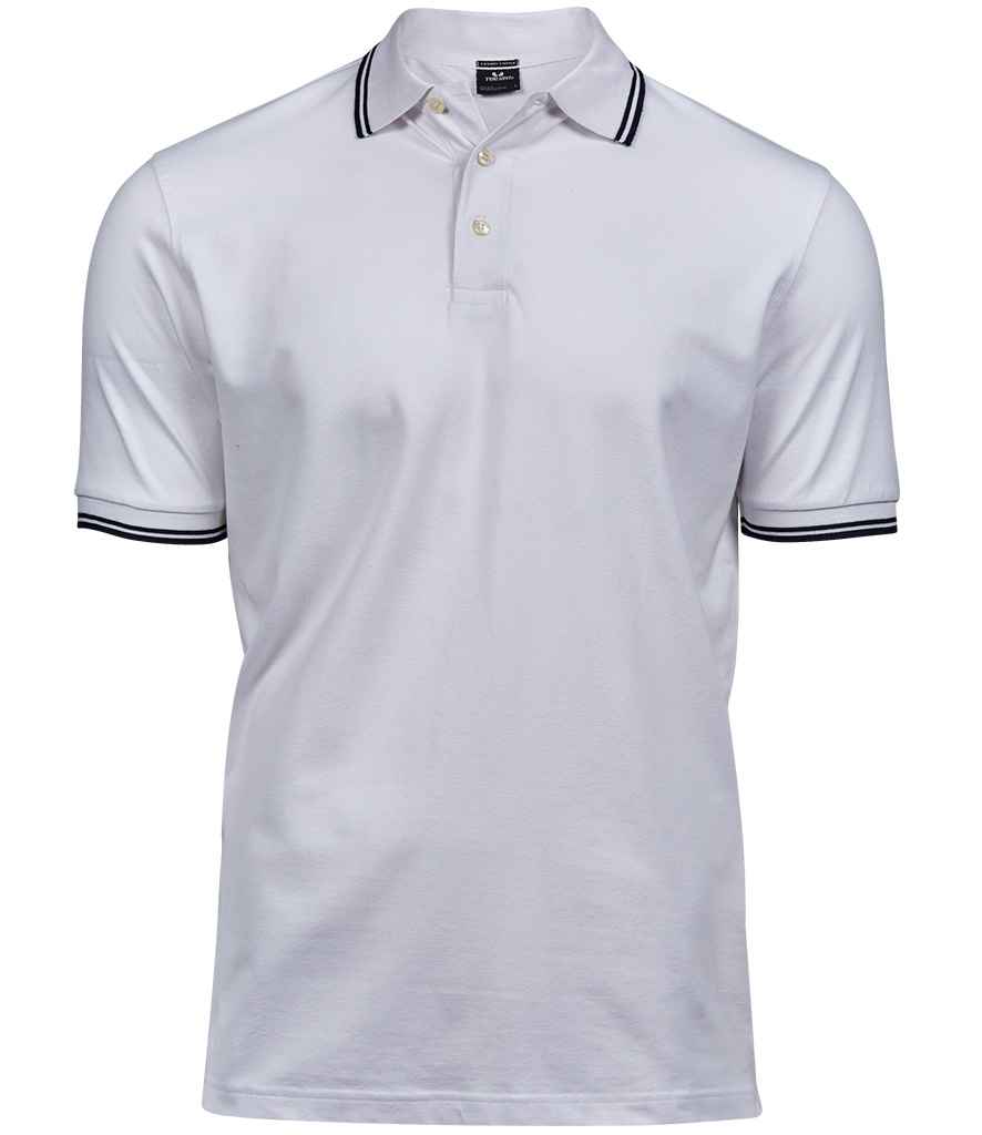 Tee Jays Luxury Stretch Tipped Polo Shirt - White/Navy