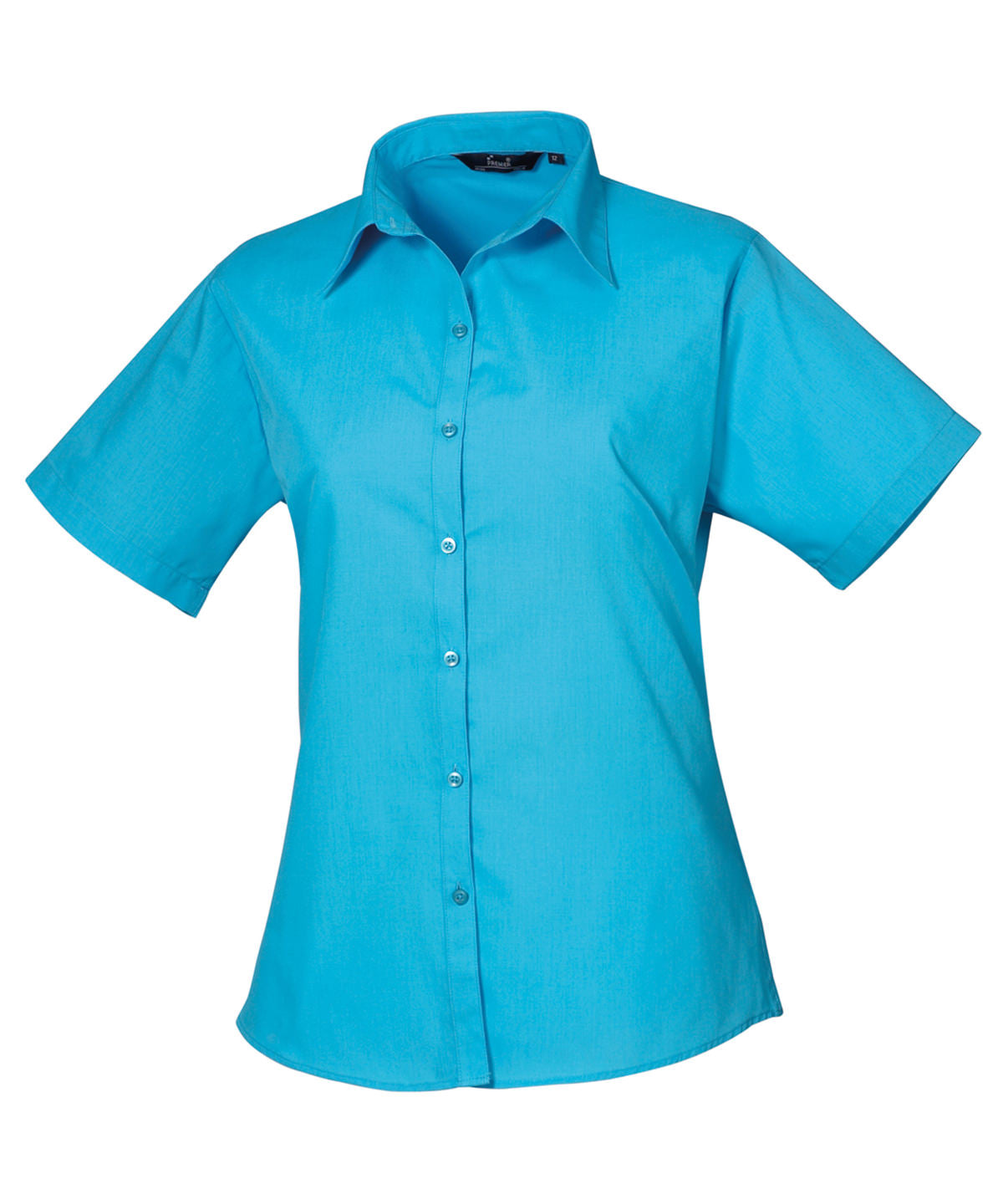 Women's short sleeve poplin blouse - Turquoise
