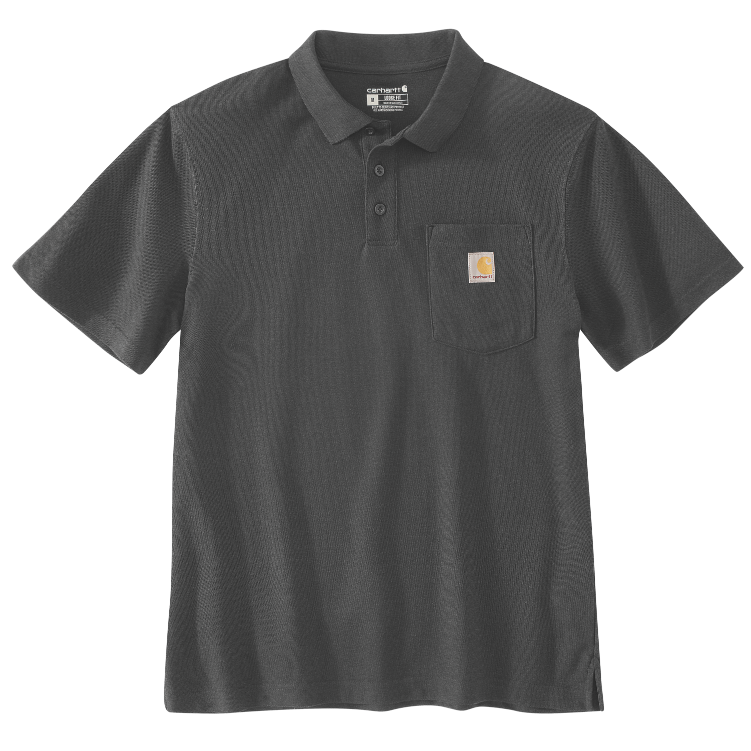 Loose Fit Midweight Short-Sleeve Pocket Polo - Carbon Heather