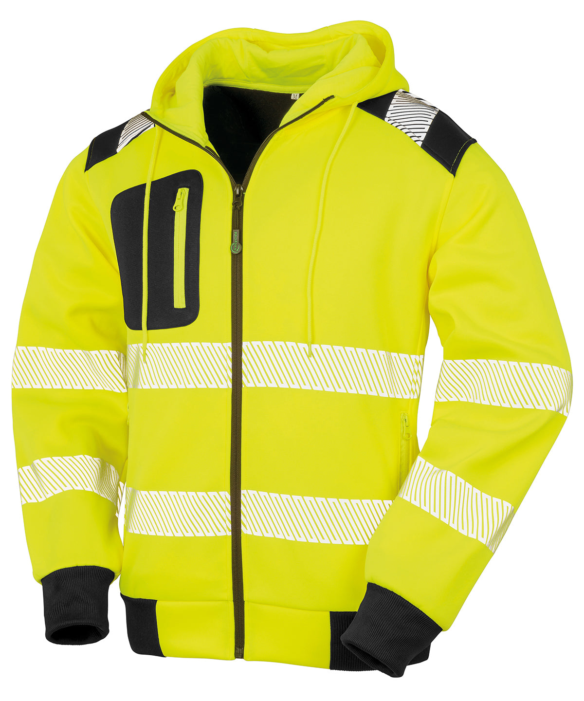 Recycled robust zipped safety hoodie - Fluorescent Yellow/ Black
