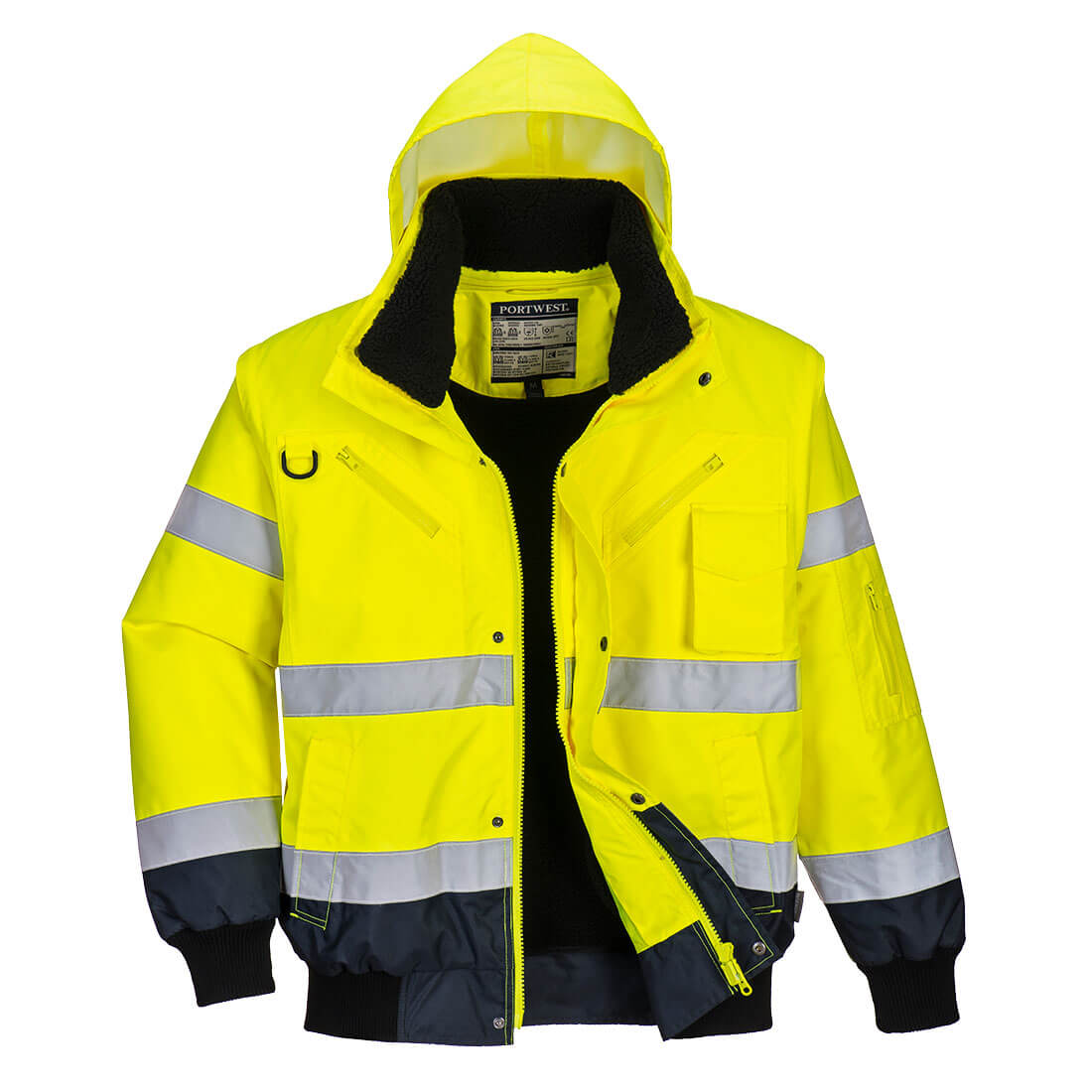 Hi-Vis 3-in-1 Contrast Bomber Jacket  - Yellow/Navy
