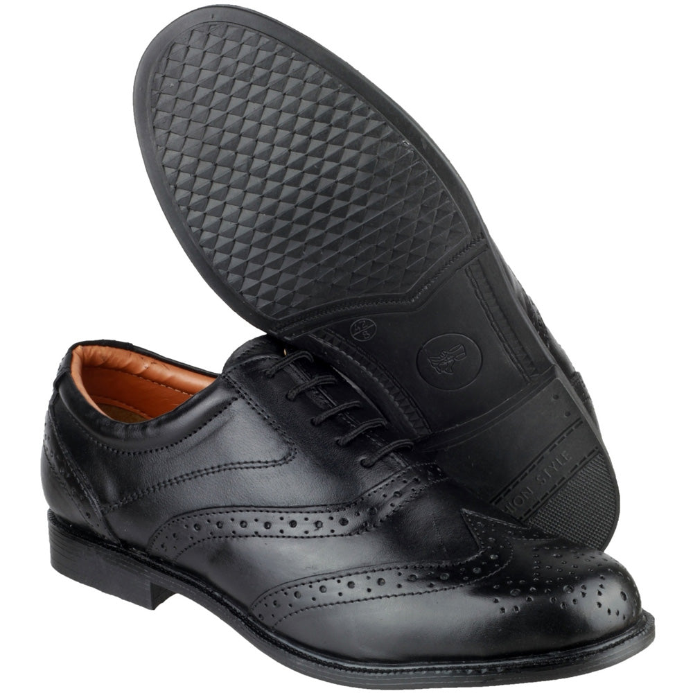 Amblers Mens Liverpool Lace Leather Oxford Brogue Style Shoe Black
