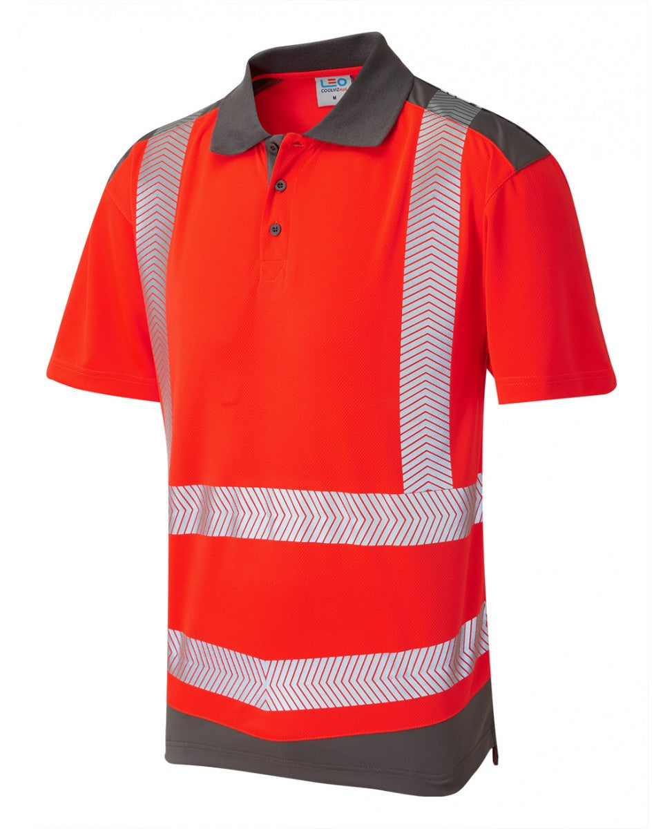 PEPPERCOMBE ISO 20471 Class 2 Dual Colour Coolviz Plus Polo Shirt - HV RED/GREY