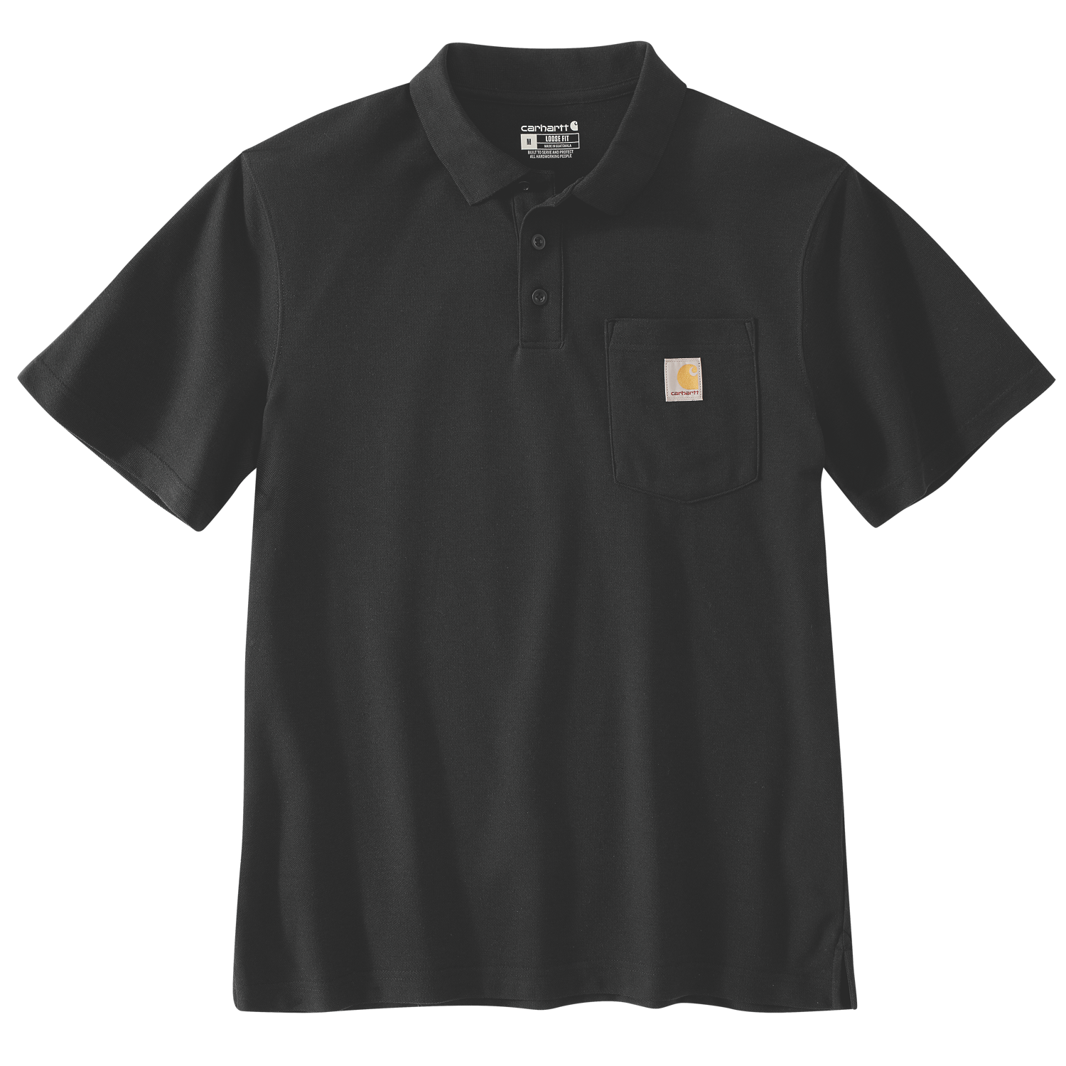 Loose Fit Midweight Short-Sleeve Pocket Polo - Black