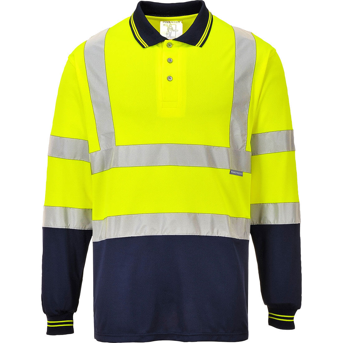 Hi-Vis Contrast Polo Shirt L/S  - Yellow/Navy