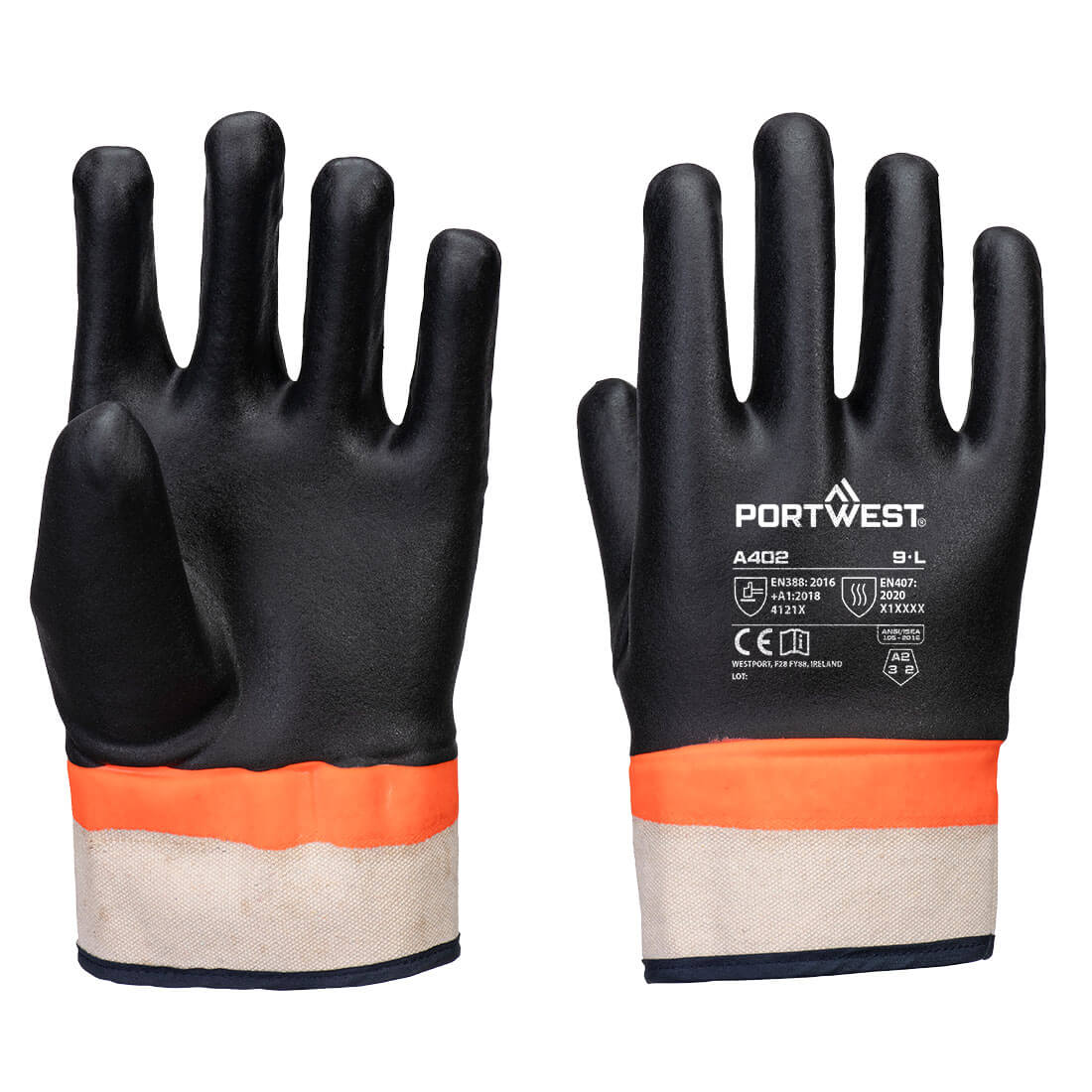 Grip PVC Sandy Double Dipped Glove  - Black/Orange