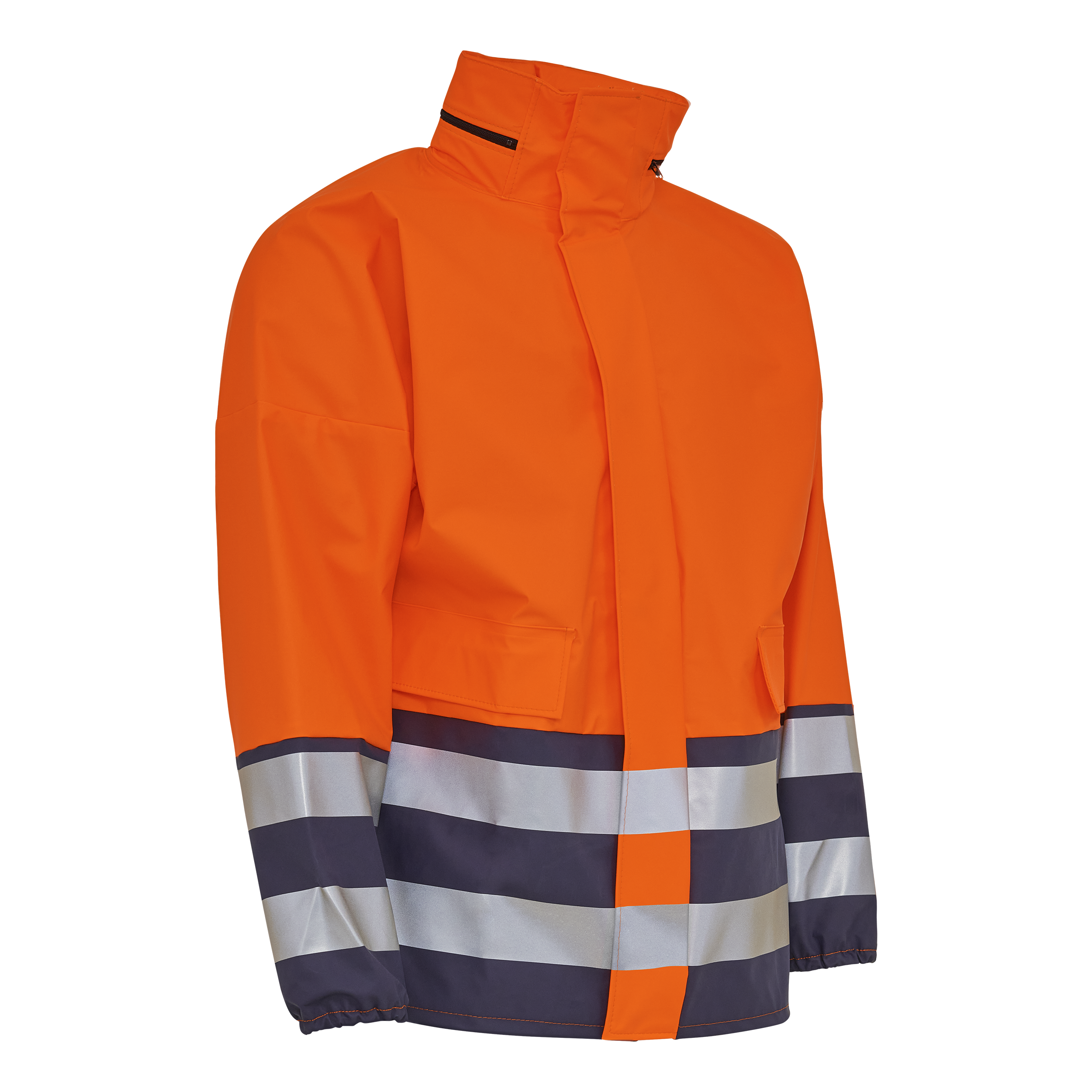 MadeInEurope PU Visible Rain Jacket - Fl.orange/Navy