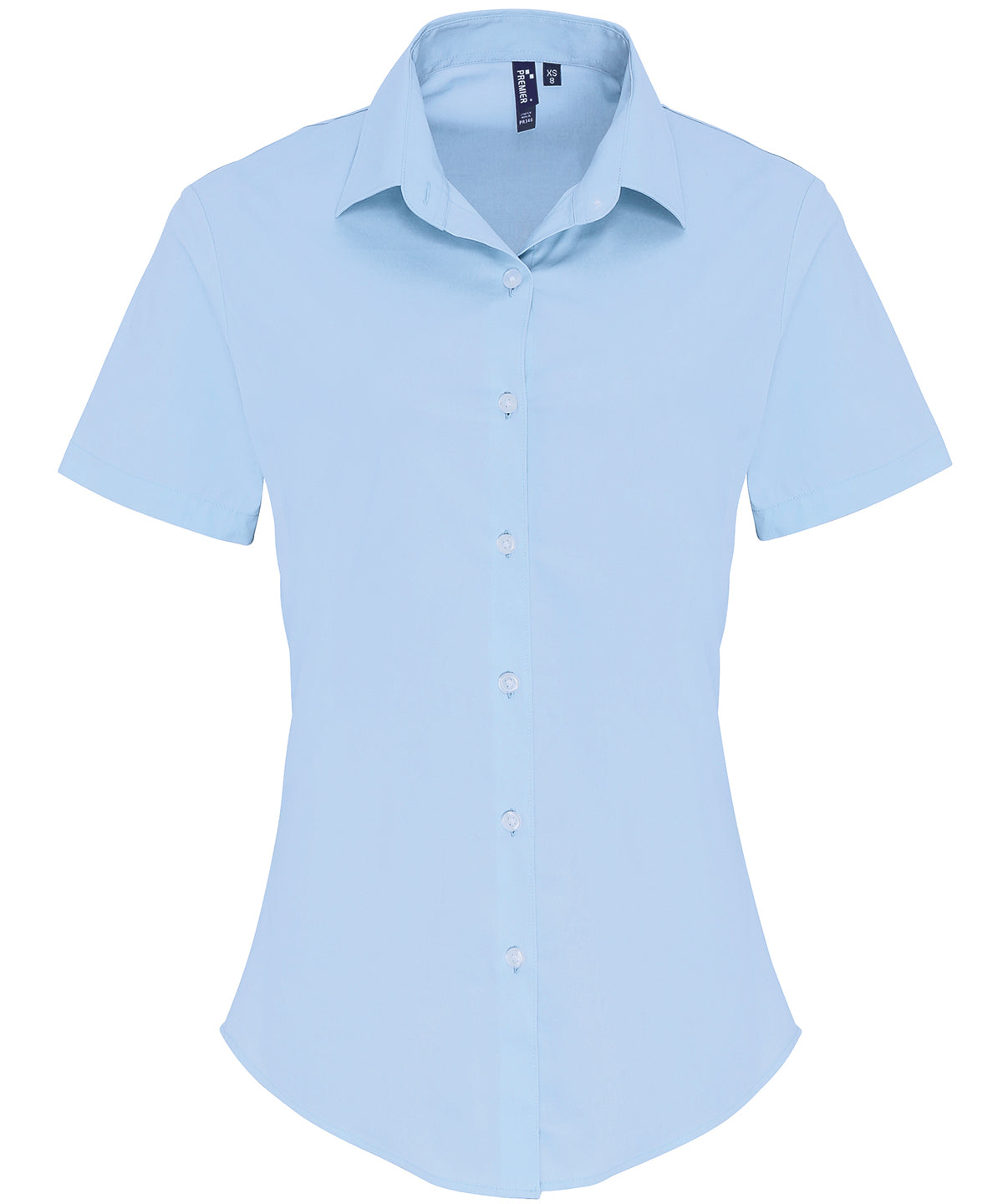 Women's stretch fit cotton poplin short sleeve blouse - Pale Blue