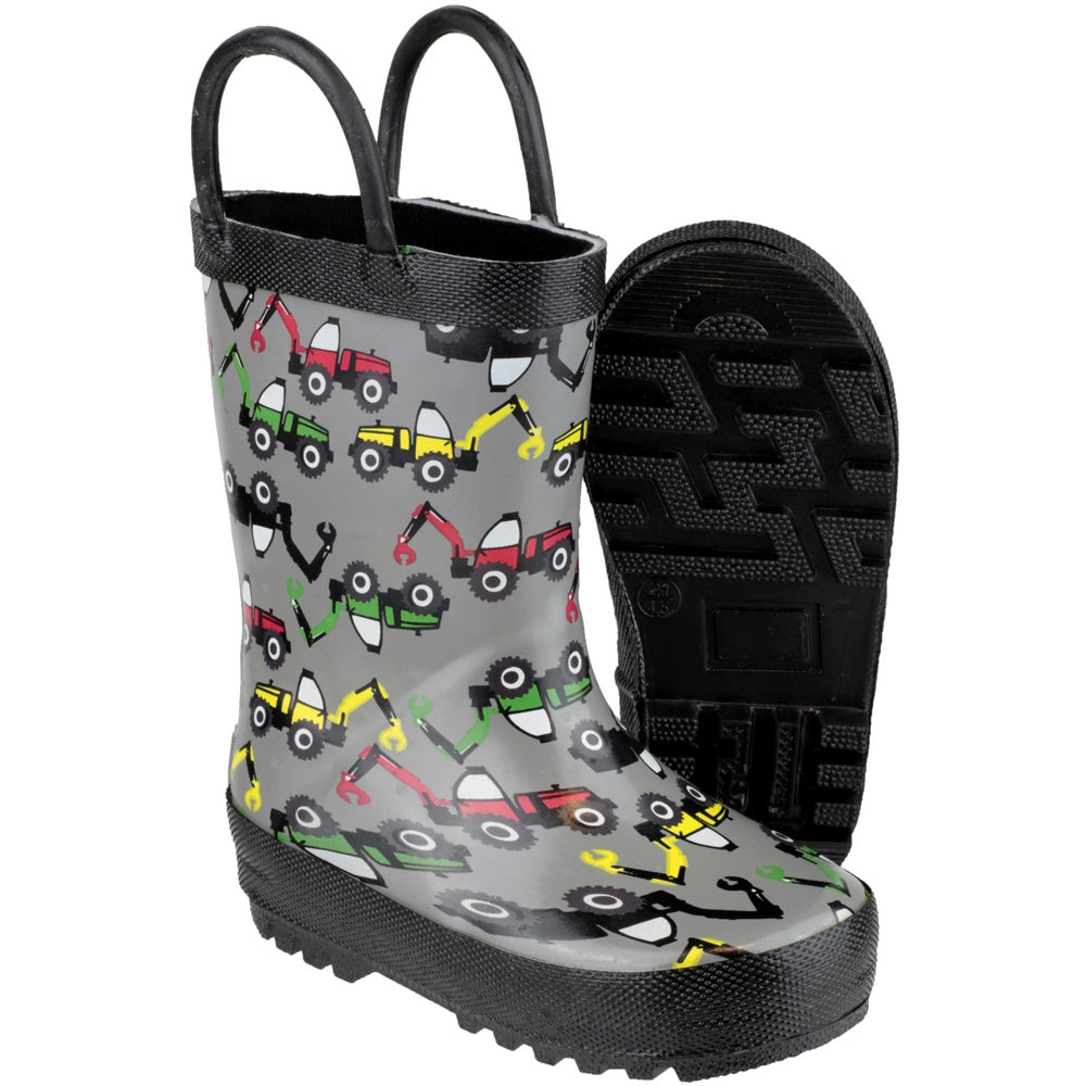 Cotswold Boys Puddle Patterned Rubber Welly Wellington Boot Grey