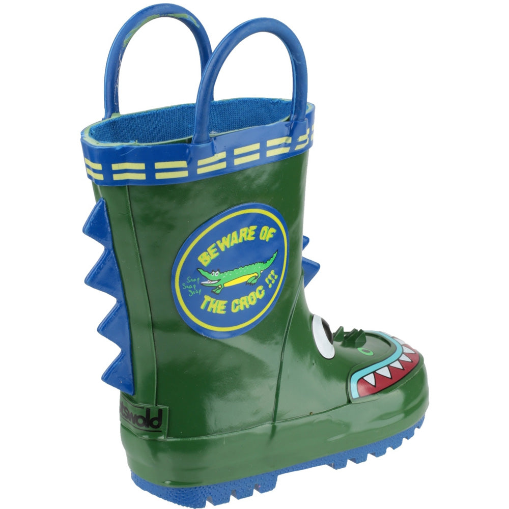 Cotswold Boys Puddle Patterned Rubber Welly Wellington Boot Green