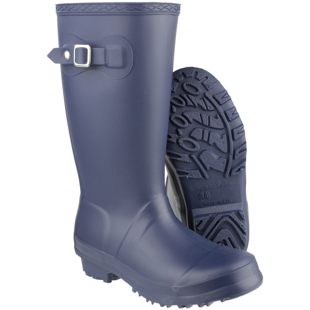 Cotswold Girls Buckingham PVC Buckle Welly Wellington Boot Navy