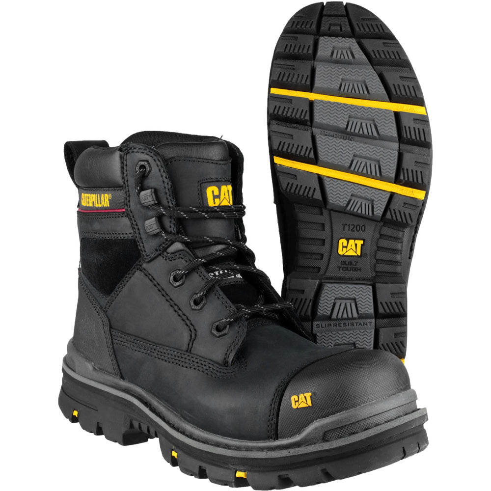 Caterpillar Mens Gravel 6 Inch Leather Work Safety Boots Black