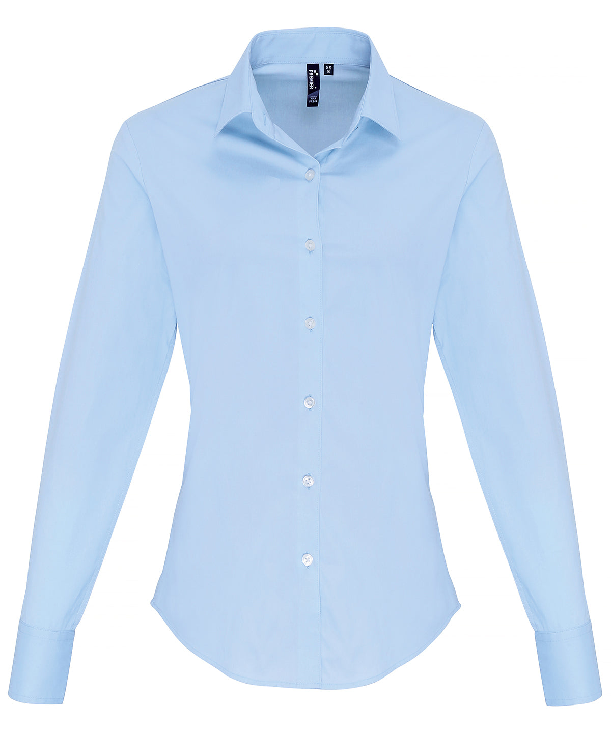 Women's stretch fit cotton poplin long sleeve blouse - Pale Blue