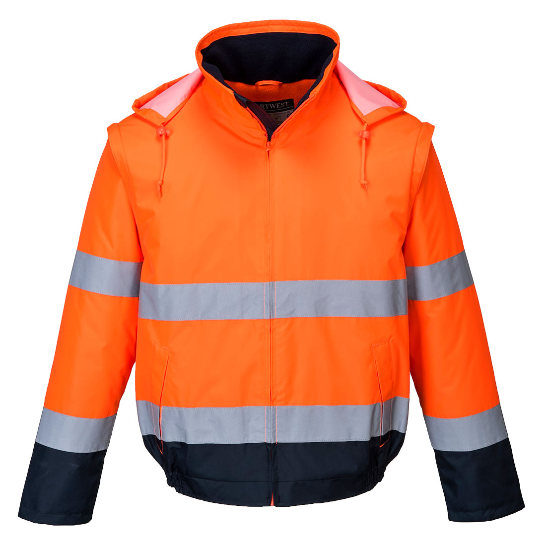Hi-Vis 2-in-1 Contrast Essential Lite Bomber Jacket  - Orange/Navy