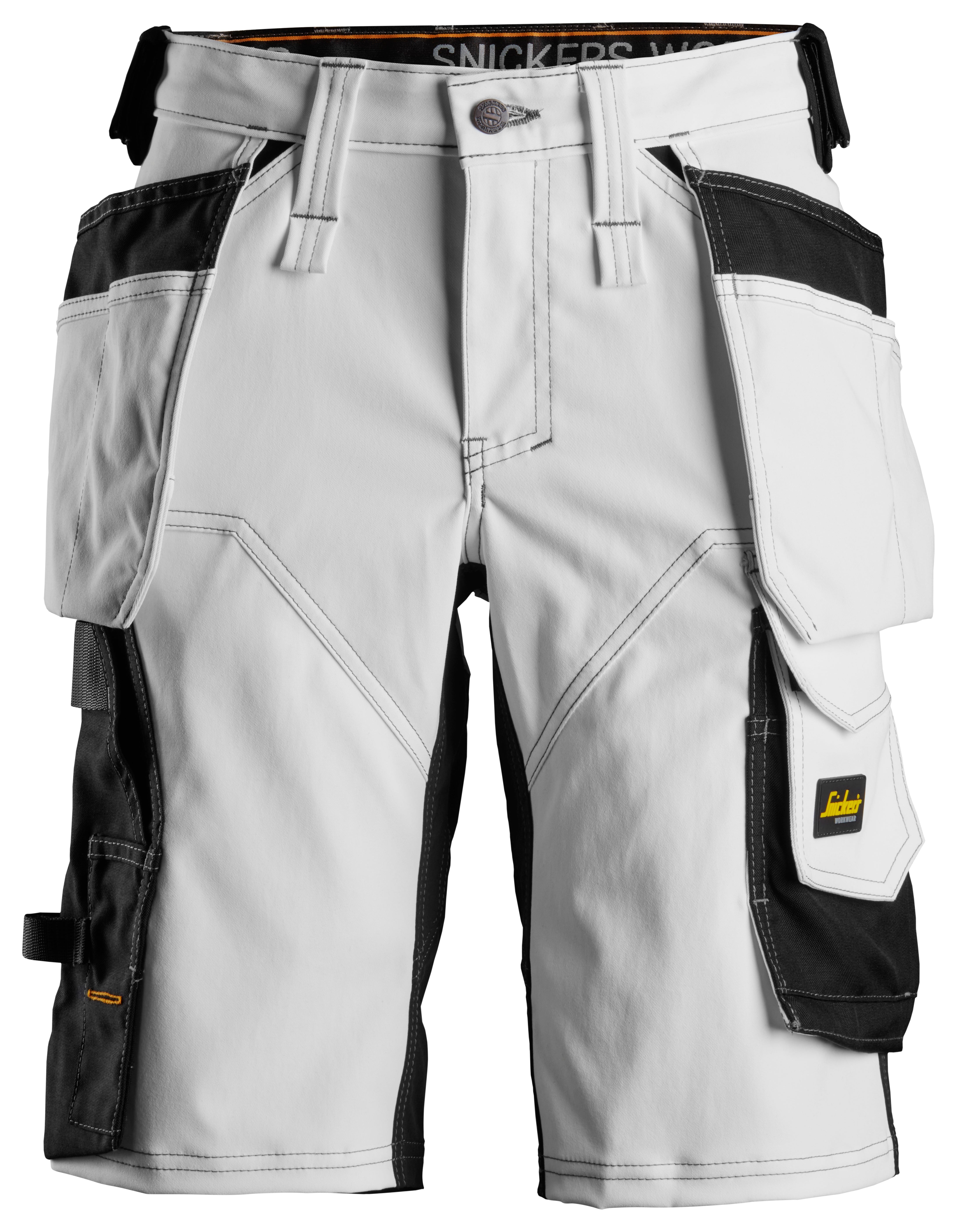AllroundWork, Women's Stretch Shorts Holster Pockets  - White\Black - 0904