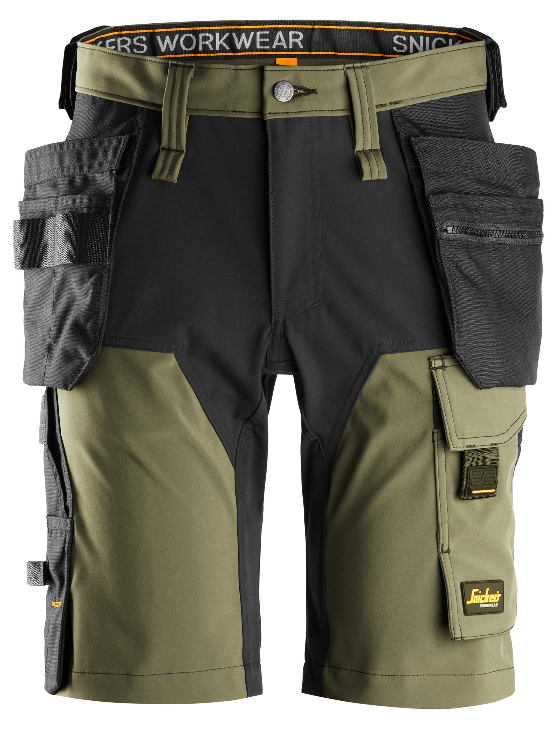 AllroundWork, 4-Way Stretch Shorts Holster Pockets - 3104 - Khaki Green\Black