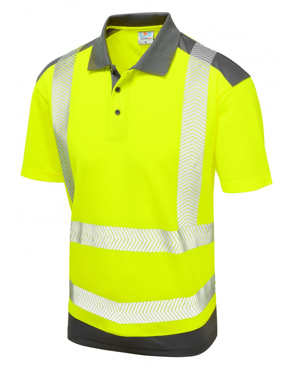 PEPPERCOMBE ISO 20471 Class 2 Dual Colour Coolviz Plus Polo Shirt - HV YELLOW/GREY