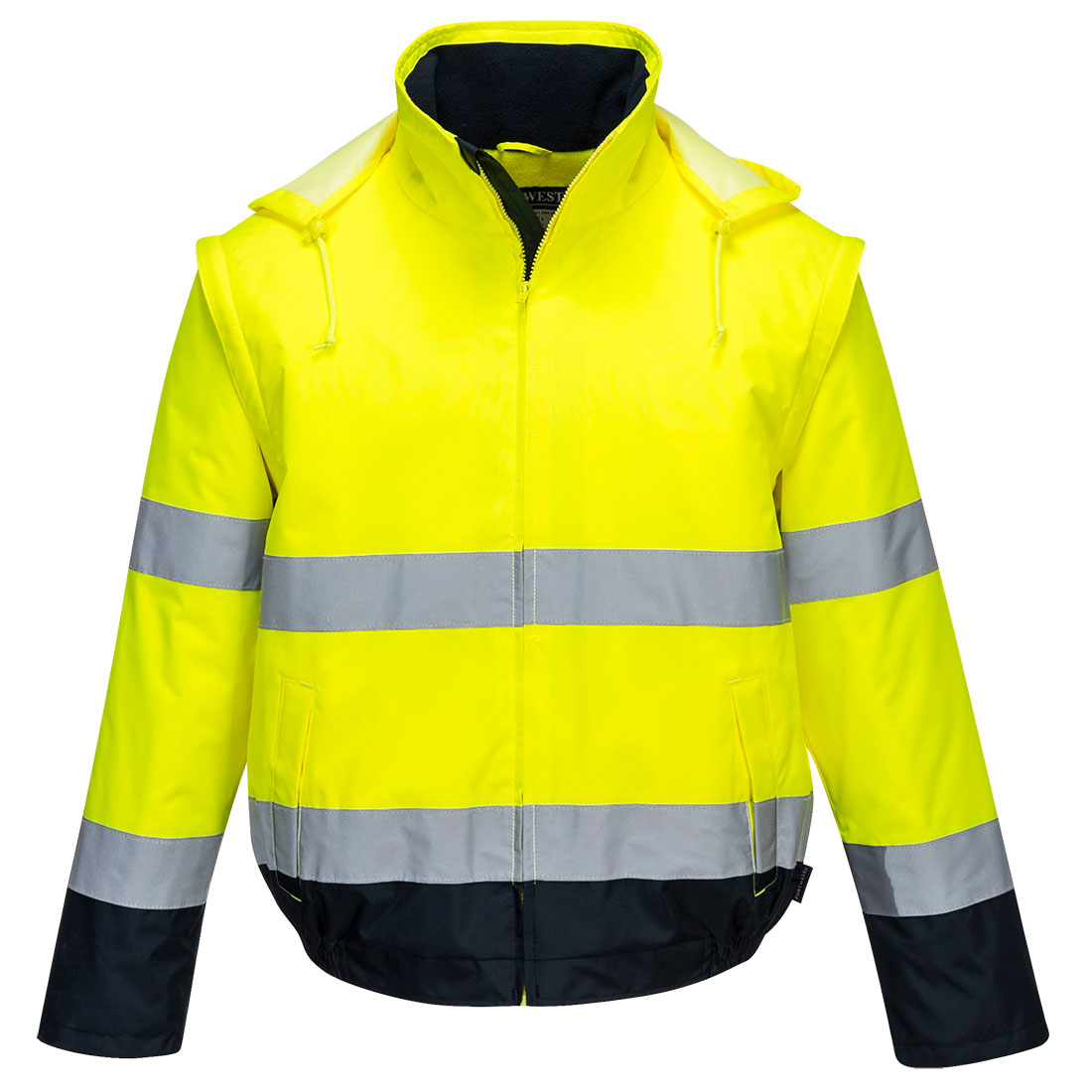 Hi-Vis 2-in-1 Contrast Essential Lite Bomber Jacket  - Yellow/Navy
