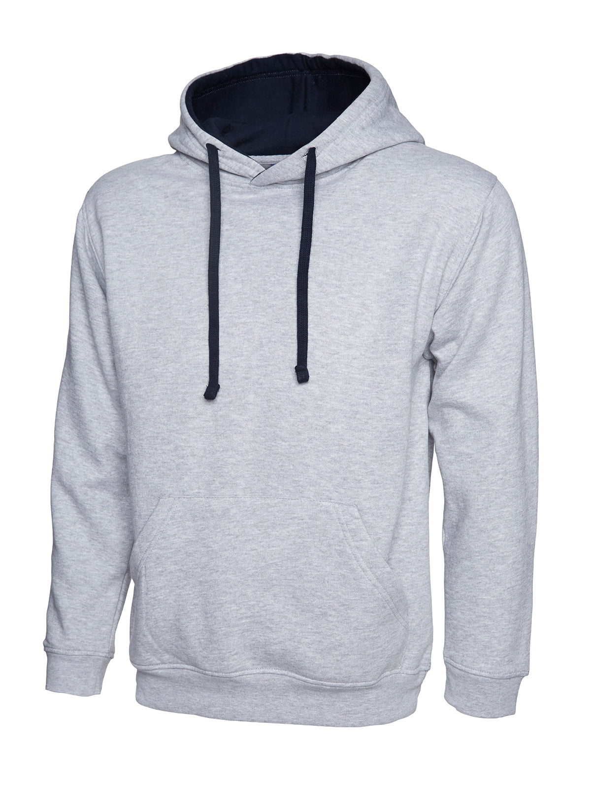 Contrast Hooded Sweatshirt  - Heather Grey/Navy