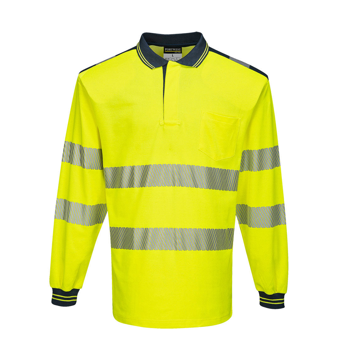 PW3 Hi-Vis Cotton Comfort Polo Shirt L/S  - Yellow/Navy
