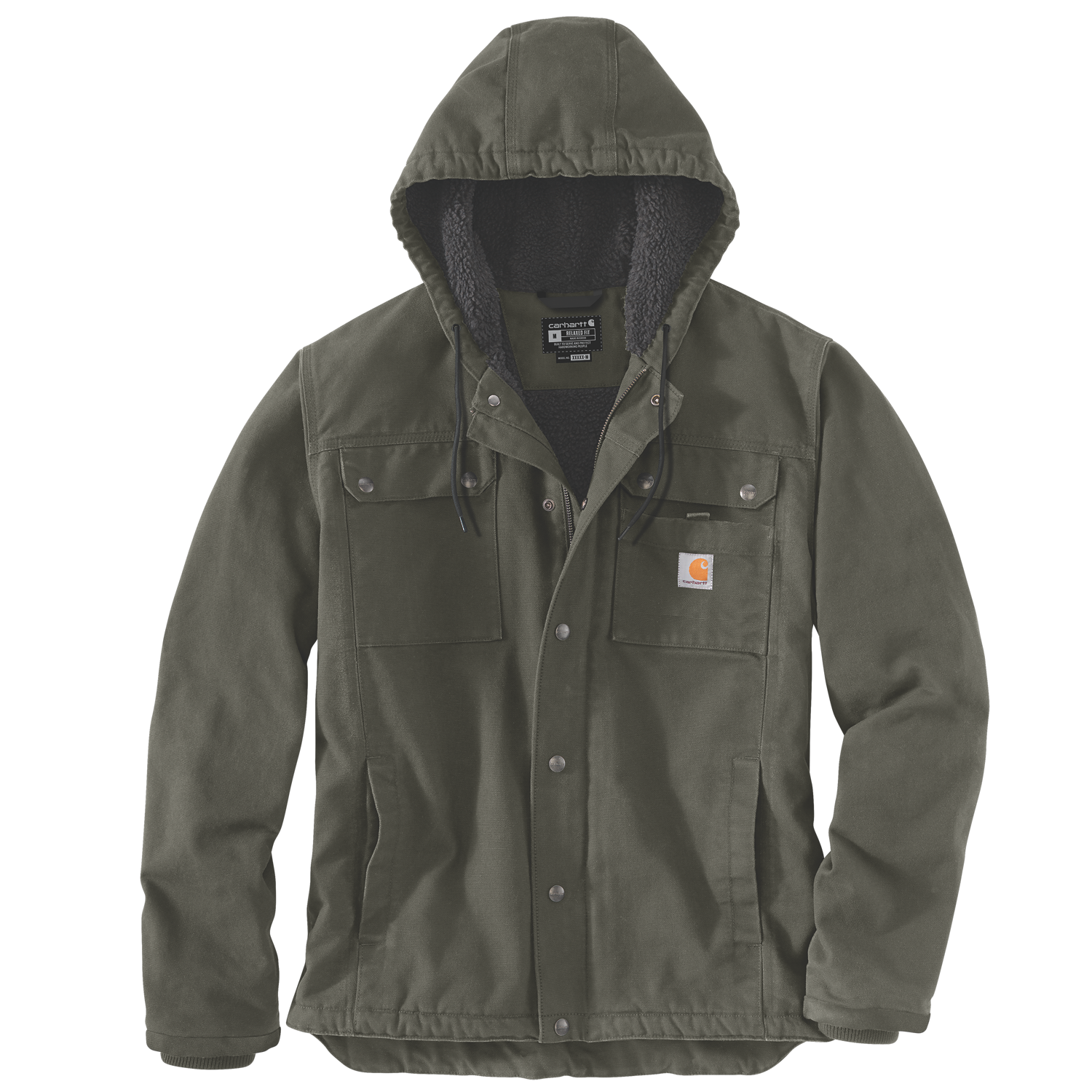 Relaxed Fit Washed Duck Sherpa-Lined Utility Jacket - Moss