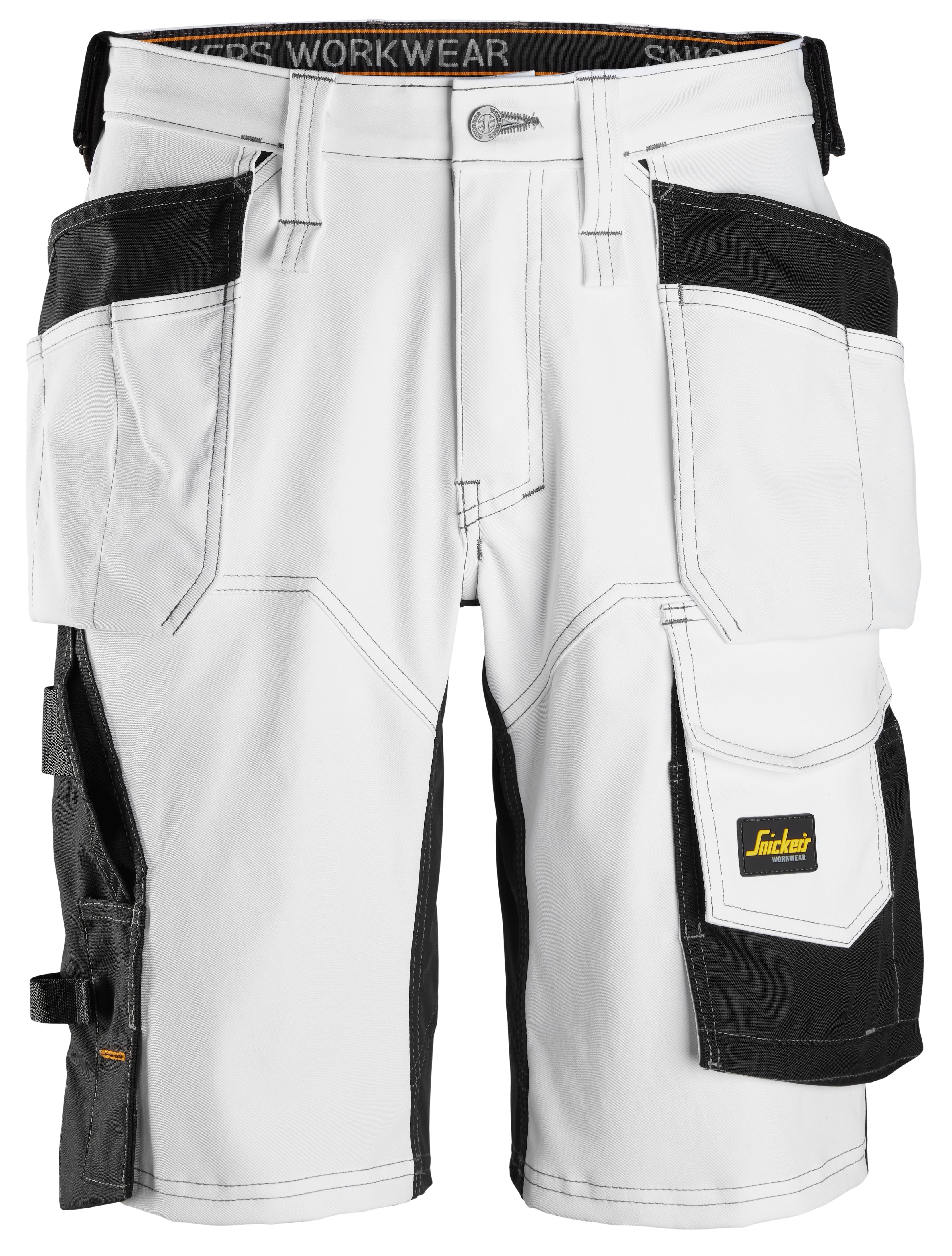 AllroundWork, Stretch Loose Fit Work Shorts Holster Pockets - White\Black - 0904