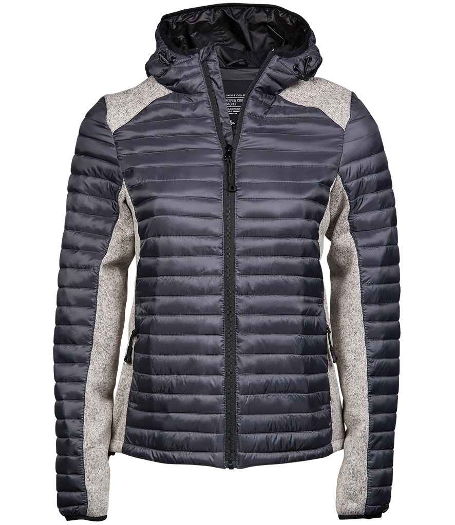 Tee Jays Ladies Crossover Hooded Padded Outdoor Jacket - Space Grey/Grey Melange