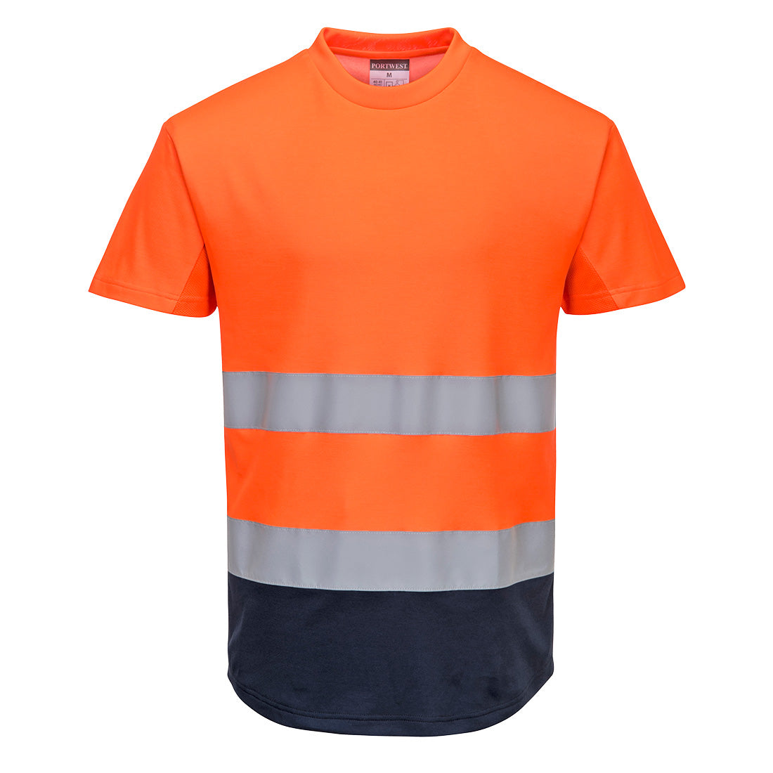 Hi-Vis Contrast Mesh Insert T-Shirt S/S  - Orange/Navy