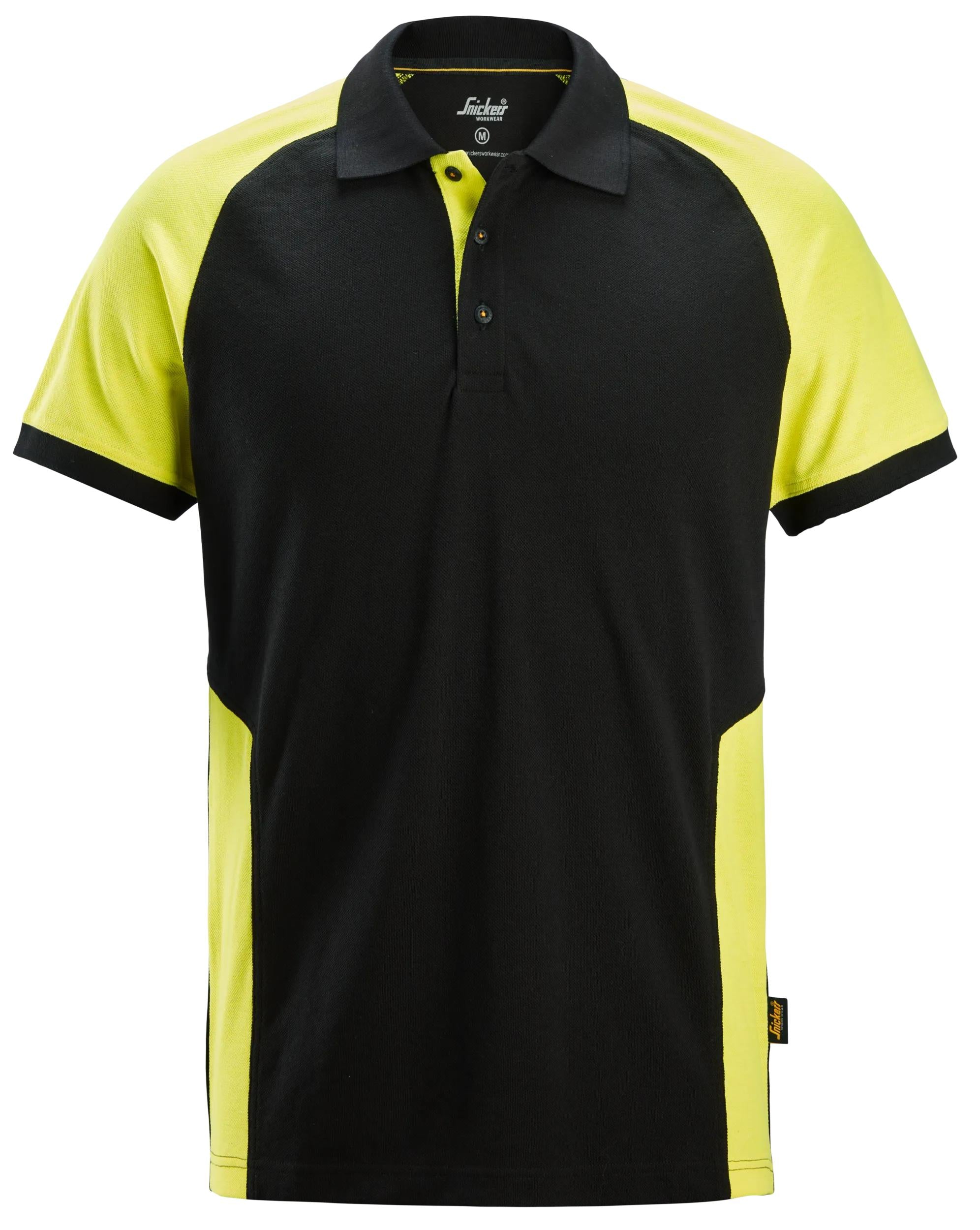 Two-Coloured Polo Shirt - Black\Neon Yellow - 0467