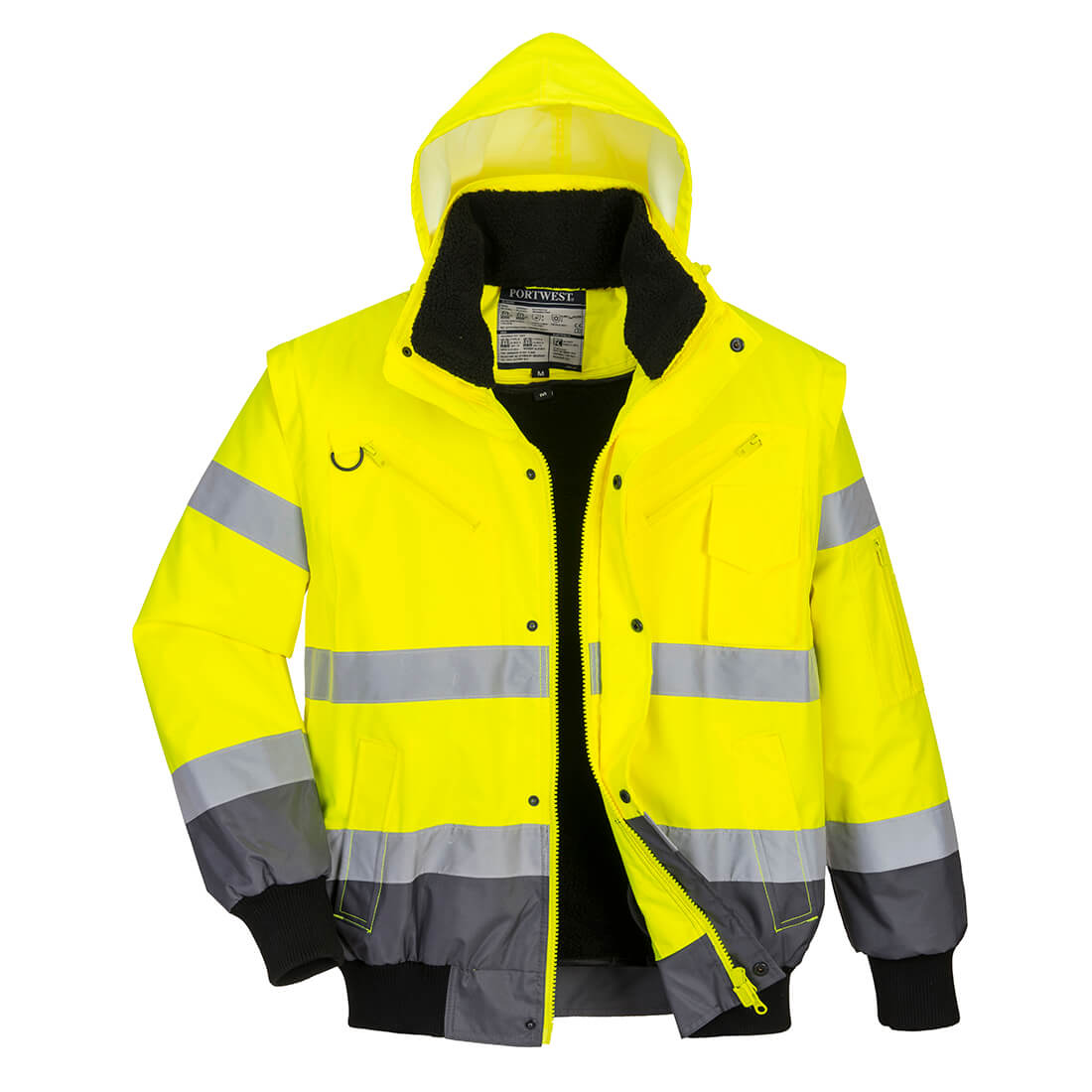 Hi-Vis 3-in-1 Contrast Bomber Jacket  - Yellow/Grey