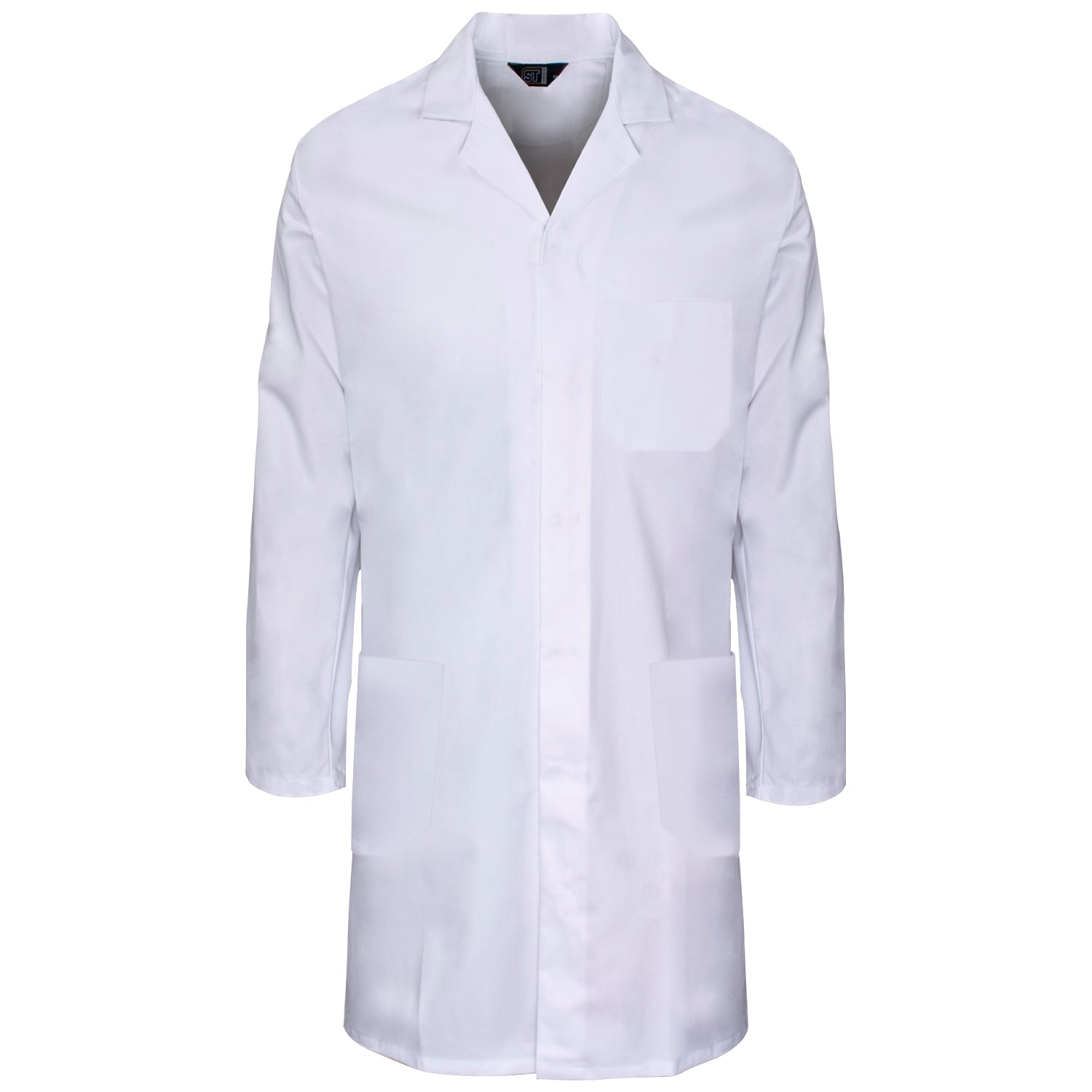 245gsm poly cotton c/cuff lab coat royal blue-20pcs/case- S with pockets - White