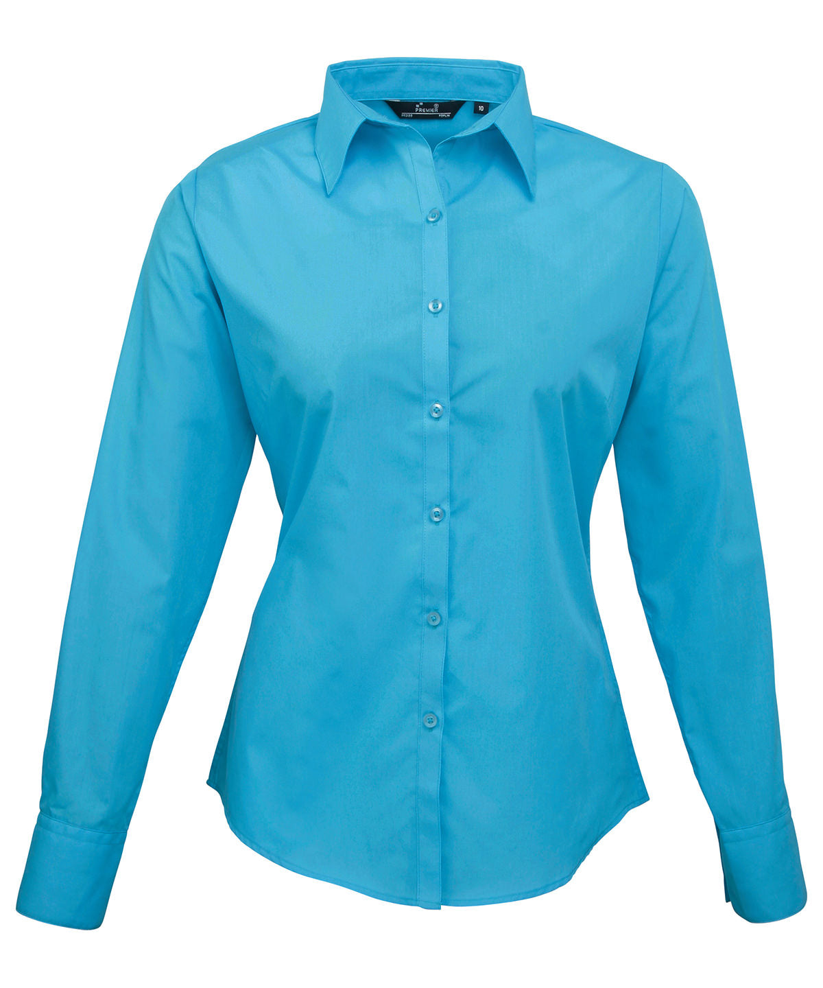 Women's poplin long sleeve blouse - Turquoise
