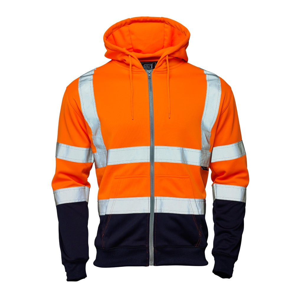 Hi Vis 2 Tone Hooded Zipped Sweatshirt-Orange/Navy-20 Pcs Per Case- Small