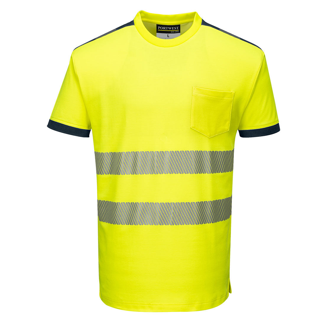 PW3 Hi-Vis Cotton Comfort T-Shirt S/S  - Yellow/Navy