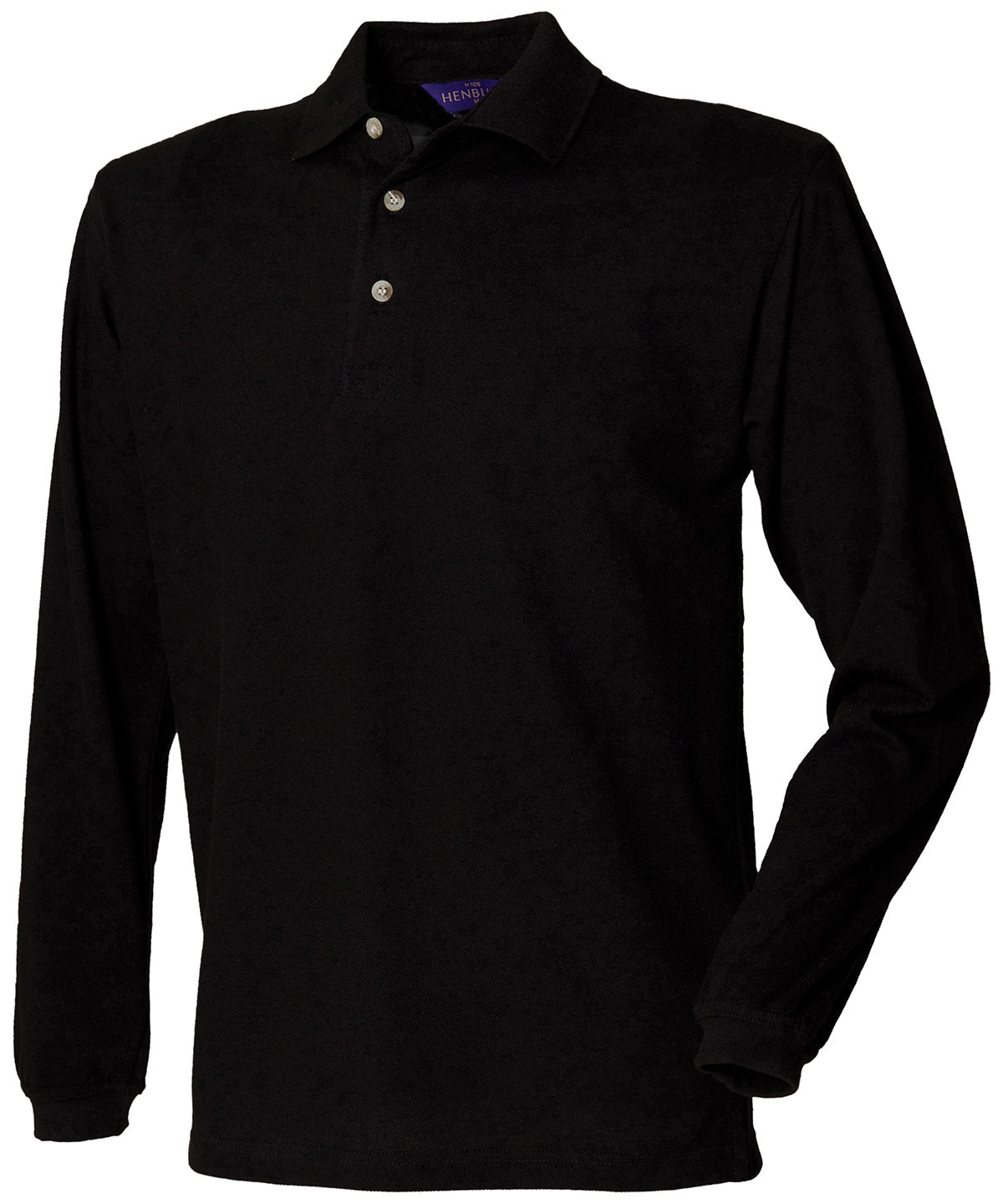 Long sleeve cotton polo shirt - Black