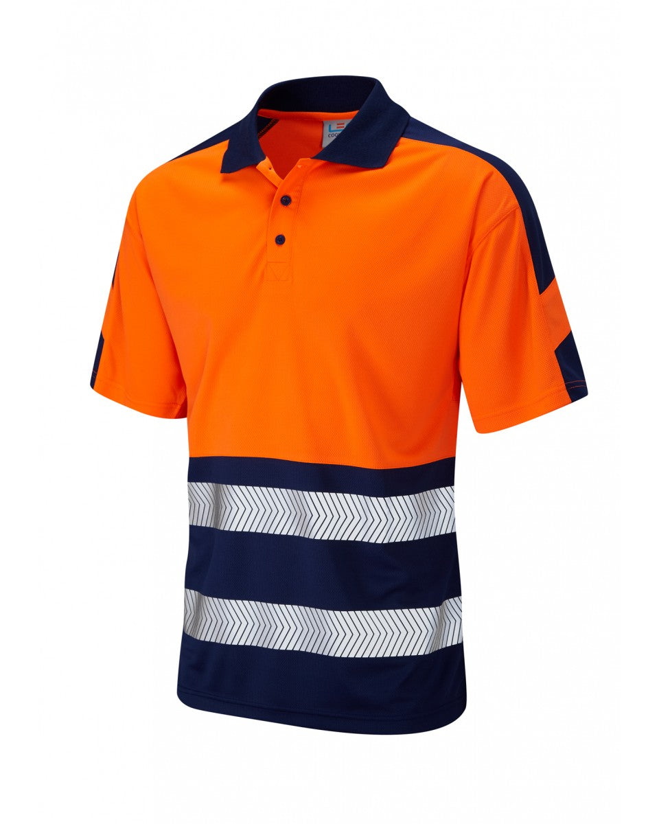 WATERSMEET ISO 20471 Cl 1 Dual Colour Coolviz Plus Polo Shirt - HV ORANGE/NAVY