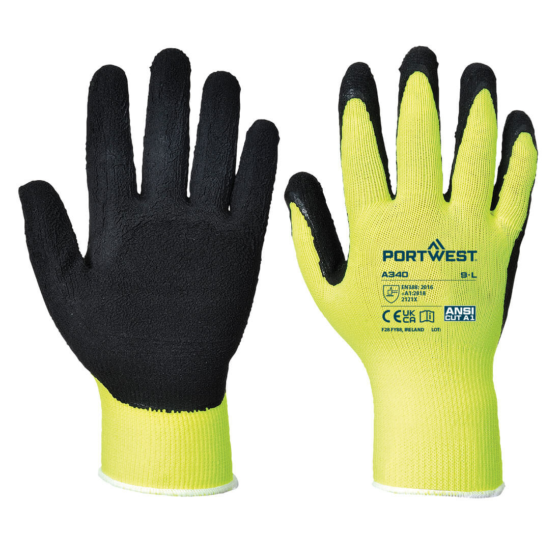 Hi-Vis Grip Glove - Latex A340 - Yellow