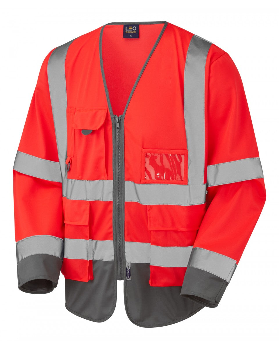 WRAFTON ISO 20471 Cl 3 Superior Sleeved Waistcoat - HV RED/GREY